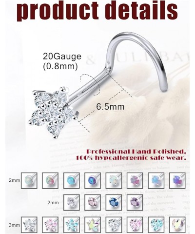 20G Nose Rings Studs For Women Men Surgical Steel Hypoallergenic Indian Nose Ring Cute Cz Diamond Small Silver Heart Star Opa...