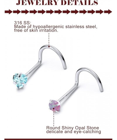 20G Nose Rings Studs For Women Men Surgical Steel Hypoallergenic Indian Nose Ring Cute Cz Diamond Small Silver Heart Star Opa...