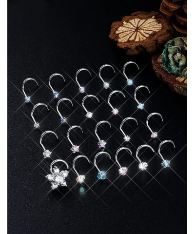 20G Nose Rings Studs For Women Men Surgical Steel Hypoallergenic Indian Nose Ring Cute Cz Diamond Small Silver Heart Star Opa...