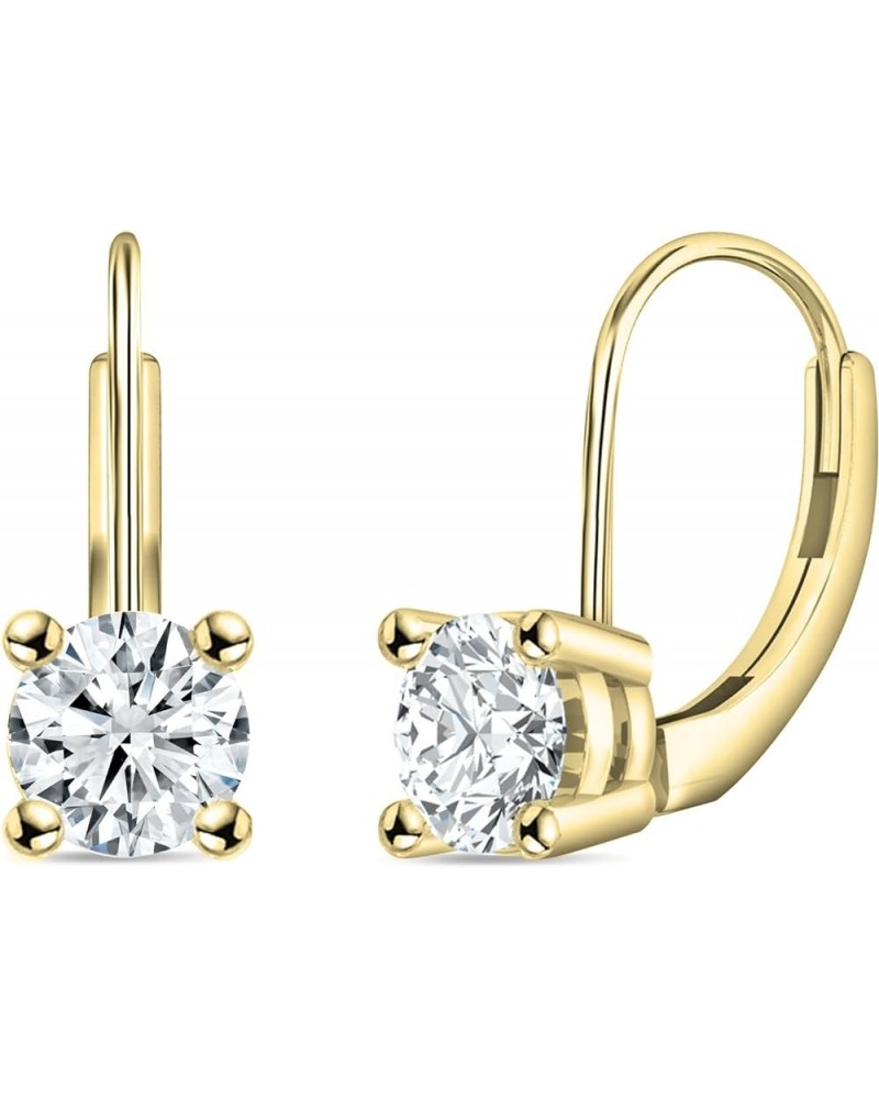 Round Lab Grown White Diamond Solitaire Lever Back Drop Earrings for Women in 14K Solid Gold 1.50 Carat Solid Yellow Gold $29...