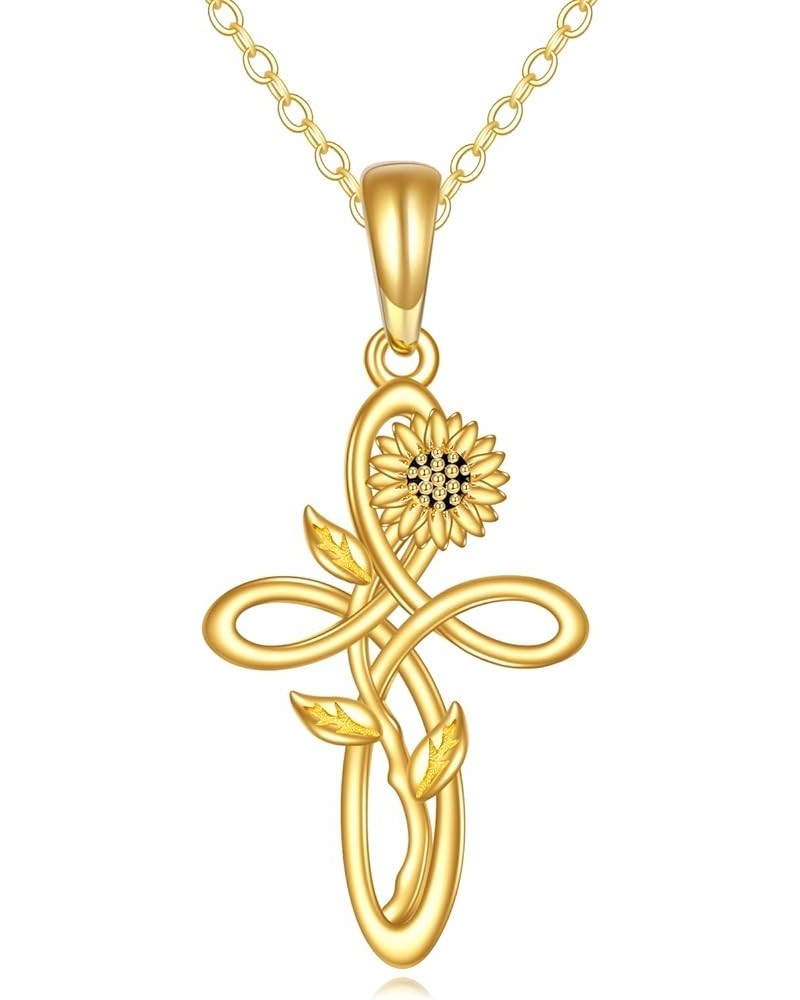 14K Gold Sunflower Pendant Necklace for Women Flower Infinity Necklace Jewelry Gifts for Mother Daughter Girls Gold-Sunflower...