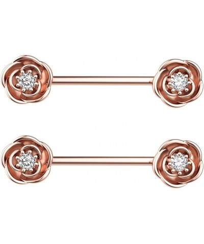 14G Rose Flower Nipple Rings Surgical Steel Nipplerings Crystal Cubic Zirconia Nipple Shield Piercing Barbell Body Pierced Ba...