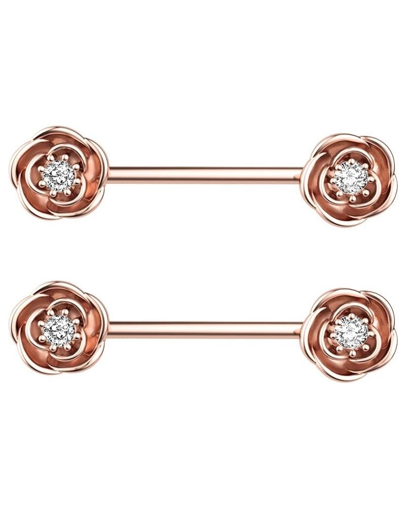 14G Rose Flower Nipple Rings Surgical Steel Nipplerings Crystal Cubic Zirconia Nipple Shield Piercing Barbell Body Pierced Ba...