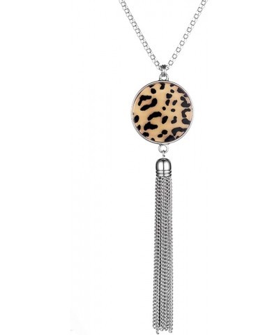 Long Tassel Pendant Necklaces For Women - Faux Pearl Necklace with Silver Chain, Fashion Jewelry For Lady Leopard print $9.50...