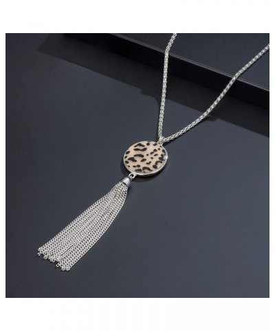 Long Tassel Pendant Necklaces For Women - Faux Pearl Necklace with Silver Chain, Fashion Jewelry For Lady Leopard print $9.50...