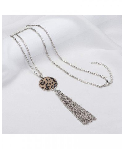 Long Tassel Pendant Necklaces For Women - Faux Pearl Necklace with Silver Chain, Fashion Jewelry For Lady Leopard print $9.50...