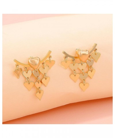 Gold alloy 3D heart stud earrings tassel Dangle Drop Earrings Jewelry for Women Teen Girls Gold $8.00 Earrings