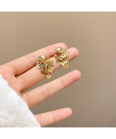 Gold alloy 3D heart stud earrings tassel Dangle Drop Earrings Jewelry for Women Teen Girls Gold $8.00 Earrings