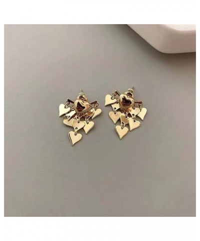 Gold alloy 3D heart stud earrings tassel Dangle Drop Earrings Jewelry for Women Teen Girls Gold $8.00 Earrings