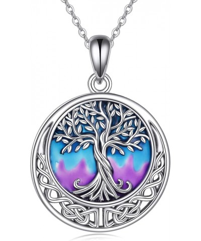 Tree of Life Necklace 925 Sterling Silver Abalone Shell Celtic Knot Pendant Necklace for Women Jewelry Enamel Purple blue $11...