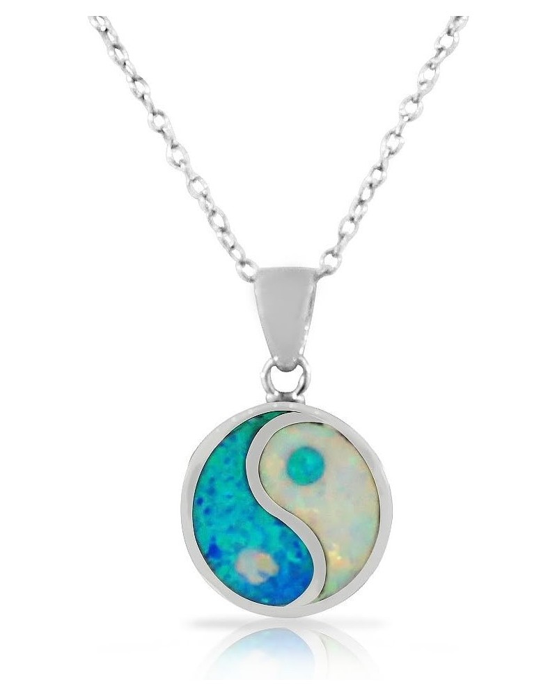 925 Sterling Silver Womens White Blue Turquoise-Tone Simulated Opal Yin and Yang Pendant Necklace $22.94 Necklaces