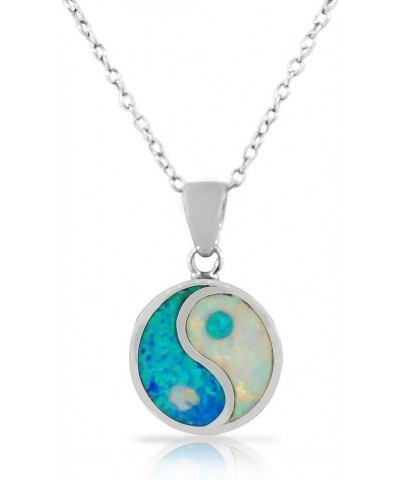 925 Sterling Silver Womens White Blue Turquoise-Tone Simulated Opal Yin and Yang Pendant Necklace $22.94 Necklaces