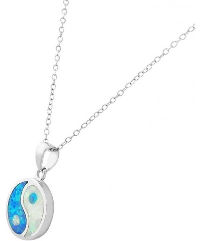 925 Sterling Silver Womens White Blue Turquoise-Tone Simulated Opal Yin and Yang Pendant Necklace $22.94 Necklaces