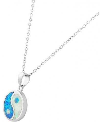 925 Sterling Silver Womens White Blue Turquoise-Tone Simulated Opal Yin and Yang Pendant Necklace $22.94 Necklaces