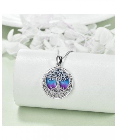 Tree of Life Necklace 925 Sterling Silver Abalone Shell Celtic Knot Pendant Necklace for Women Jewelry Enamel Purple blue $11...