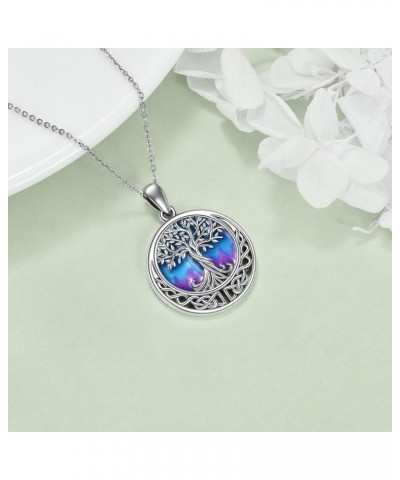 Tree of Life Necklace 925 Sterling Silver Abalone Shell Celtic Knot Pendant Necklace for Women Jewelry Enamel Purple blue $11...