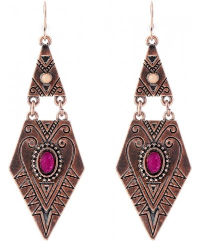 Western Boho Vintage Simulated Turquoise Drop Dangle Earrings for Women Girls Rose-Purple Turquoise $11.52 Earrings