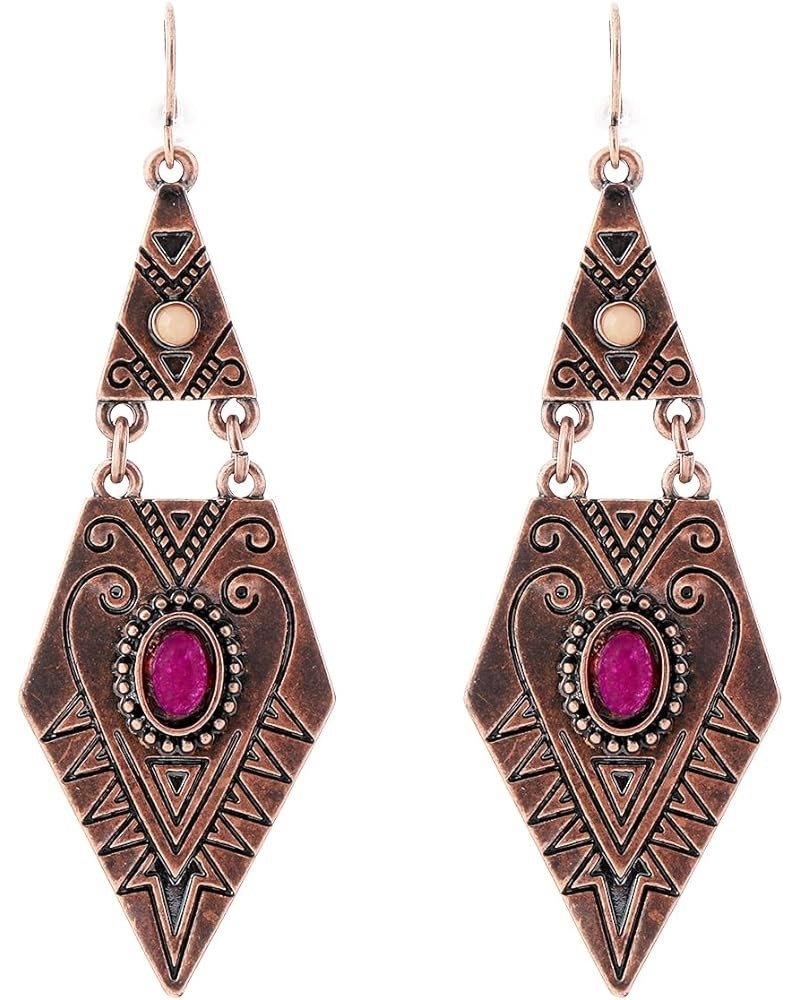 Western Boho Vintage Simulated Turquoise Drop Dangle Earrings for Women Girls Rose-Purple Turquoise $11.52 Earrings