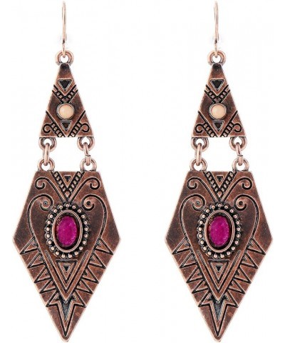 Western Boho Vintage Simulated Turquoise Drop Dangle Earrings for Women Girls Rose-Purple Turquoise $11.52 Earrings