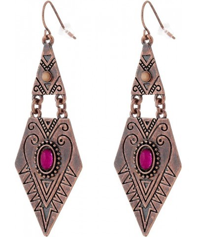 Western Boho Vintage Simulated Turquoise Drop Dangle Earrings for Women Girls Rose-Purple Turquoise $11.52 Earrings