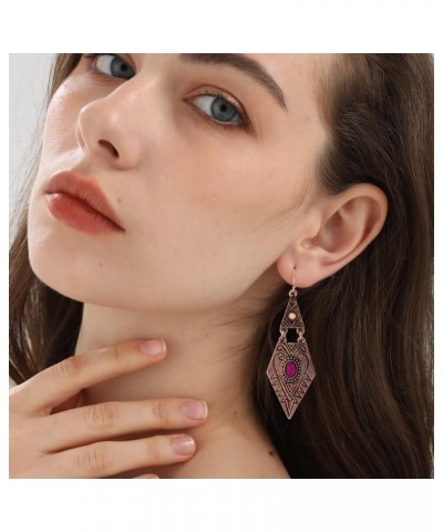 Western Boho Vintage Simulated Turquoise Drop Dangle Earrings for Women Girls Rose-Purple Turquoise $11.52 Earrings