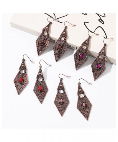 Western Boho Vintage Simulated Turquoise Drop Dangle Earrings for Women Girls Rose-Purple Turquoise $11.52 Earrings