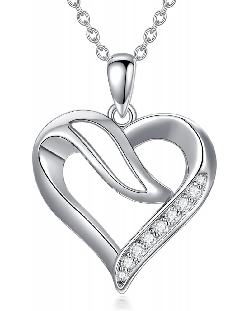 Natural Diamond Heart Necklace for Women, 18K White Gold Plated 925 Sterling Silver Heart Pendant Love Jewelry Gifts for Wife...