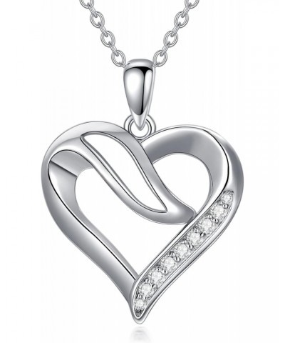 Natural Diamond Heart Necklace for Women, 18K White Gold Plated 925 Sterling Silver Heart Pendant Love Jewelry Gifts for Wife...