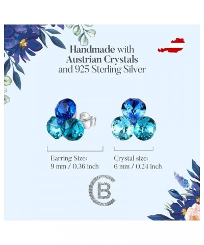 Birthstone Stud Earrings for Women – With 4 Austrian Crystals and 925 Sterling Silver – Gift for Mom, Pink/Blue/Purple/Green/...