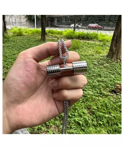 Men's Stainless Steel Pendant Necklace for Men Women with 23.6" Chain Jewelry Gifts for Boys Girls Waterproof Dumbbell $10.82...