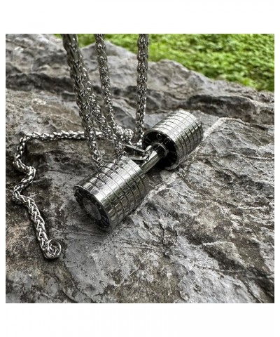 Men's Stainless Steel Pendant Necklace for Men Women with 23.6" Chain Jewelry Gifts for Boys Girls Waterproof Dumbbell $10.82...