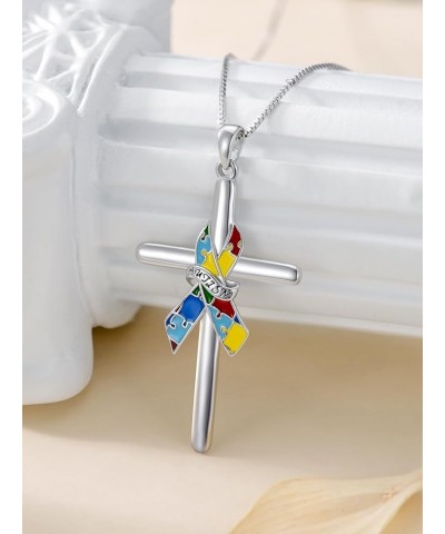 925 Sterling Silver Breast Cancer/Miscarriage/Autism Pendant Necklace for Women Cross Religious Jewelry with Gift Box Autism ...