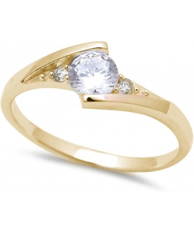 Sterling Silver New Round Simulated Gemstone Solitaire Fashion Ring Sizes 3-10 Yellow Gold Plated Clear $10.79 Rings