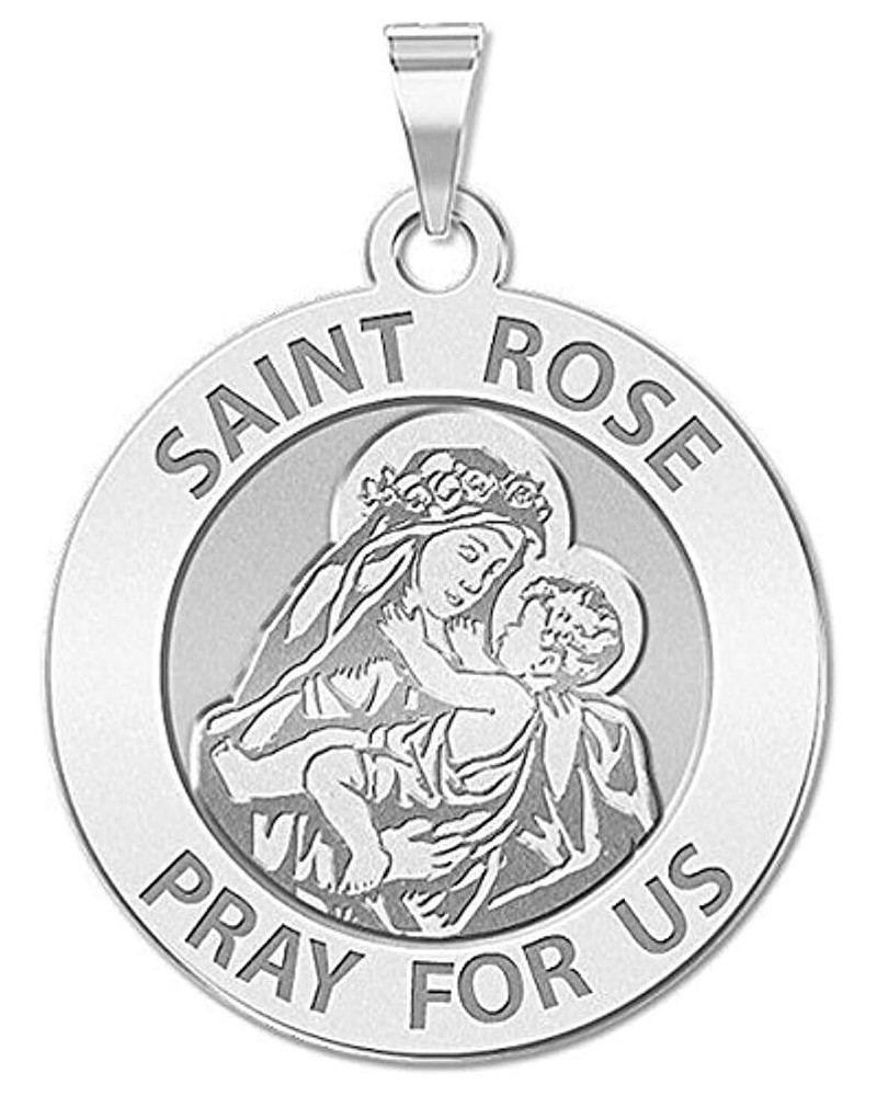 Saint Rose of Lima Religious Medal - 3/4 Inch Size of a Nickel -Sterling Silver $17.98 Pendants