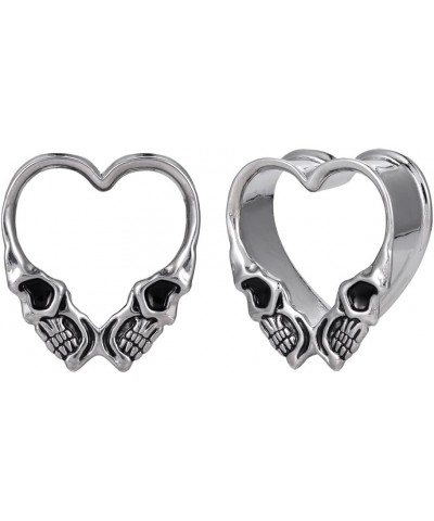 1 Pair Double Flared Ear Gauges Heart Shape Zircon Ear Tunnels Plugs Flesh Stretchers Expander Piercing Body Jewelry 0g-1"(8m...