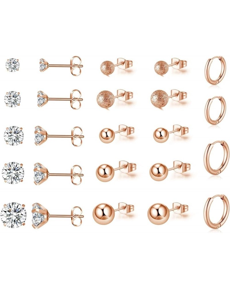 10 Pairs Surgical Steel Earrings Sets for Multiple Piercing Lightweight Small Huggie Hoop Earrings CZ Stud Earrings for Women...