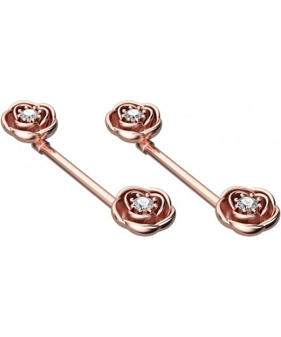 14G Rose Flower Nipple Rings Surgical Steel Nipplerings Crystal Cubic Zirconia Nipple Shield Piercing Barbell Body Pierced Ba...