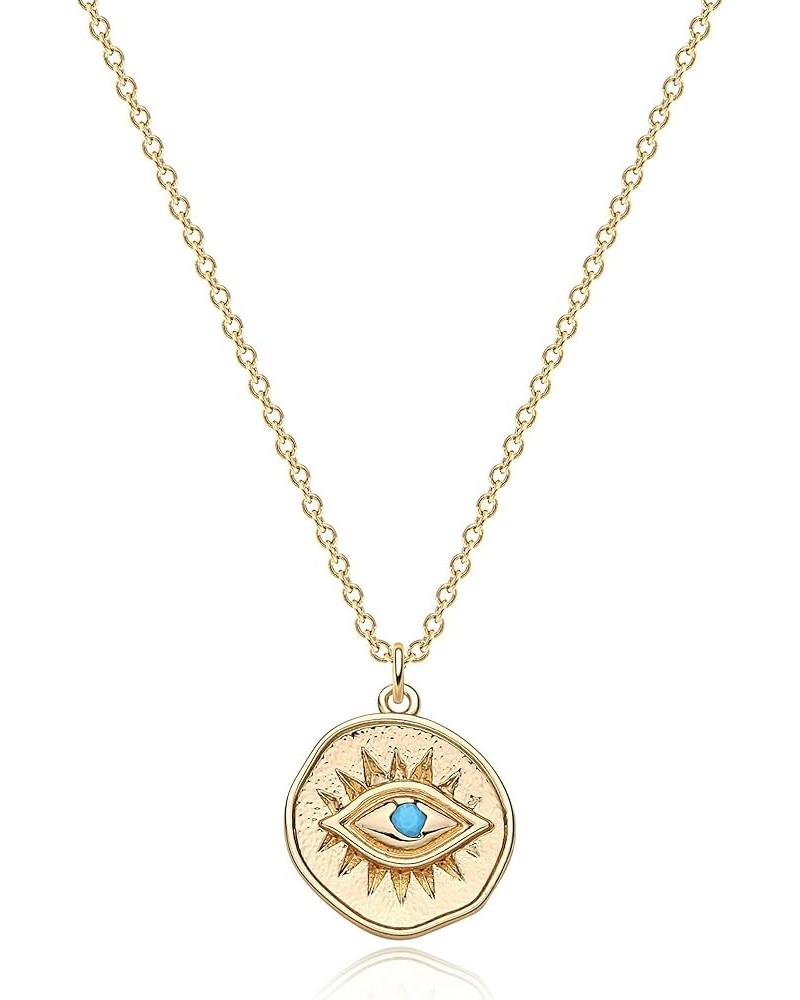 Gold Dainty Evil Eye Necklace for Women 18K Gold Plated Cute Delicate Solitaire Cubic Zirconia Boho Protection Evil Eye Minim...