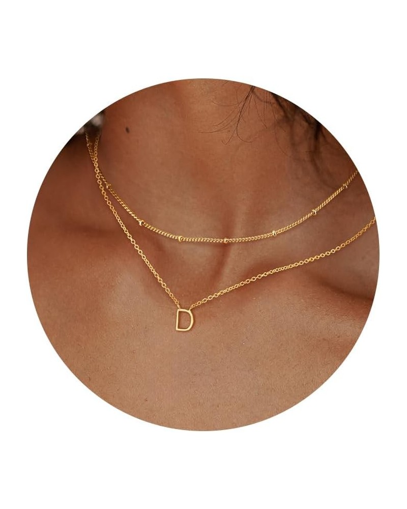 Trendy A-Z Letter Choker Pendant - Dainty 14K Gold Plated Layered Satellite Initial Necklace Set for Women Cute Jewelry Gift ...