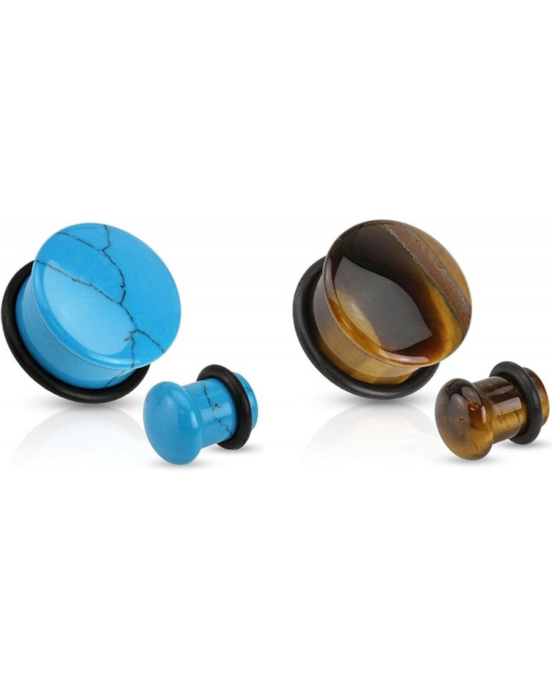 2 Pairs of Turquoise Tiger Eye Organic Stone Plugs Ear Gauges 5/8 9/16 1/2 00g 0g 2g 4g 6g 5/8 $10.59 Body Jewelry