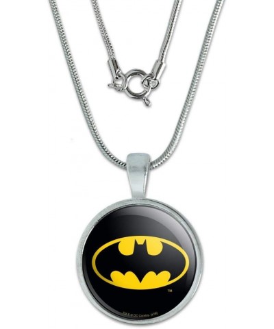 Batman Classic Bat Shield Logo 0.75" Pendant with Sterling Silver Plated Chain Silver $7.64 Necklaces