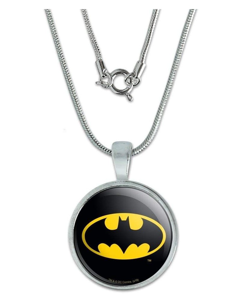 Batman Classic Bat Shield Logo 0.75" Pendant with Sterling Silver Plated Chain Silver $7.64 Necklaces