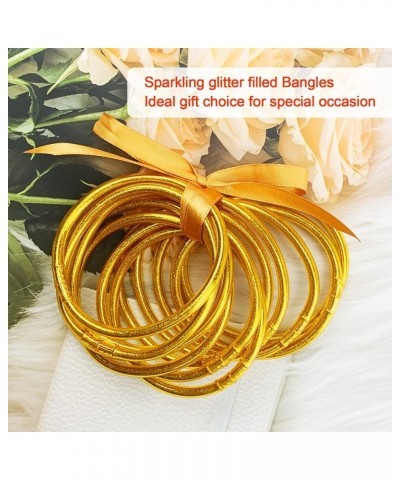 12PCS Glitter Jelly Bangles Bracelets Set for Women Glitter Filled Jelly Silicone Bracelets for Girls Circumference 8 INCHES ...