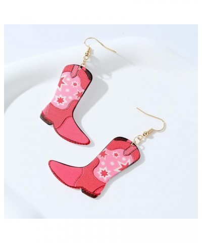 Cute Cowboy Cowgirl Boots Hat Drop Dangle Earrings PU Leather Earrings Colorful Heart Cow Print Texas Western Earrings for Wo...