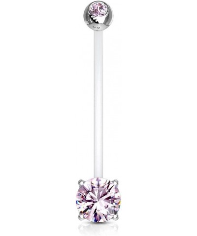 Double Jeweled Prong Set Round CZ Crystal Pregnancy Maternity Bioflex Belly Button Navel Ring Pink $7.51 Body Jewelry