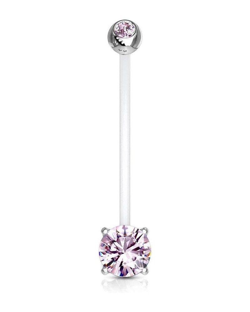 Double Jeweled Prong Set Round CZ Crystal Pregnancy Maternity Bioflex Belly Button Navel Ring Pink $7.51 Body Jewelry