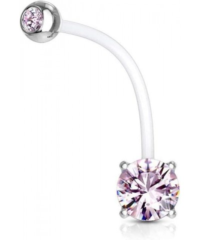 Double Jeweled Prong Set Round CZ Crystal Pregnancy Maternity Bioflex Belly Button Navel Ring Pink $7.51 Body Jewelry