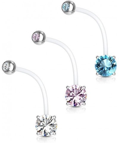 Double Jeweled Prong Set Round CZ Crystal Pregnancy Maternity Bioflex Belly Button Navel Ring Pink $7.51 Body Jewelry