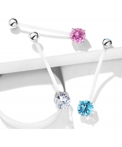 Double Jeweled Prong Set Round CZ Crystal Pregnancy Maternity Bioflex Belly Button Navel Ring Pink $7.51 Body Jewelry