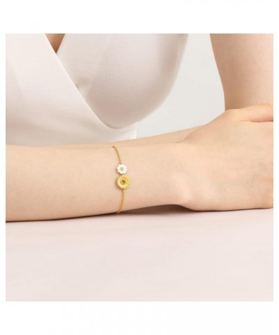 999 24K Solid Gold Mother of Pearl Daisy Bracelet for Women 93268B | 7", (18 CM) $315.40 Bracelets